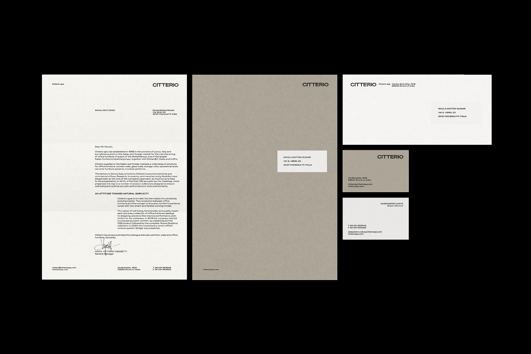 citterio brand identity stationery